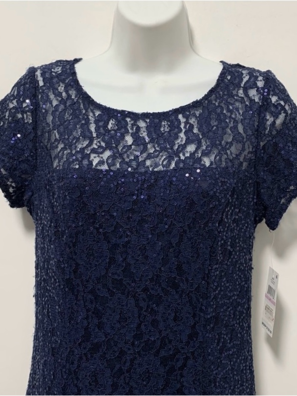 Classic Navy Lace A-Line Dress - Women's Evening Dress - Picture 5 of 15